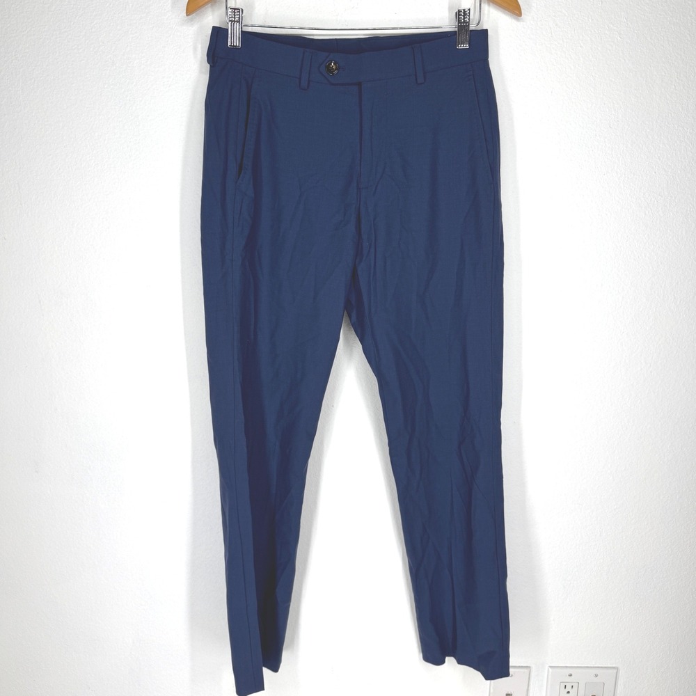 Murano Collezione Alex Fit Navy Blue Wool Blend Dress Pants Mens 29x30